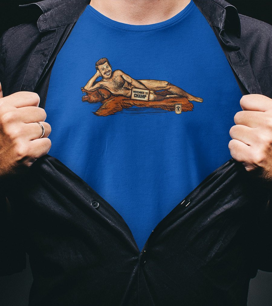 Movember 22 Champ Terroriser Reclining On Bear Rug T-Shirt