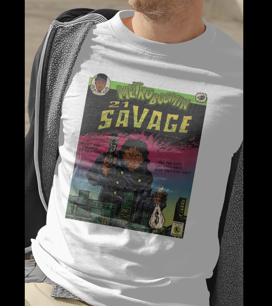 Metro Boomin 21 Savage Heroes And Villains Comic Money And Violence Go Together T-Shirt