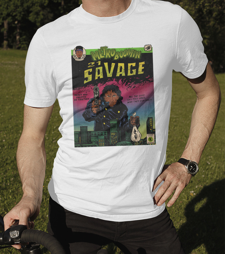 Metro Boomin 21 Savage Heroes And Villains Comic Money And Violence Go Together T-Shirt