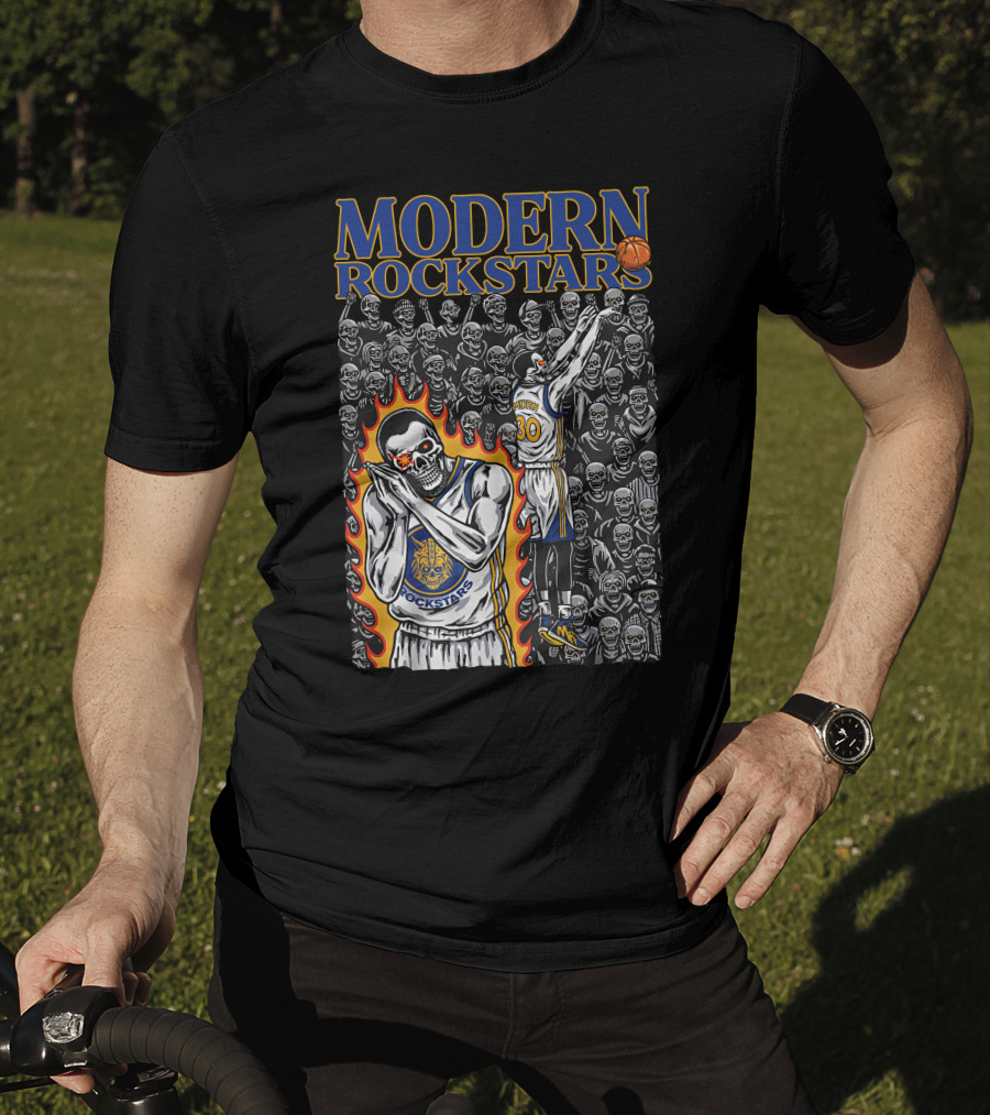 MODERN ROCKSTARS Basketball Flames And Skulls T-Shirt