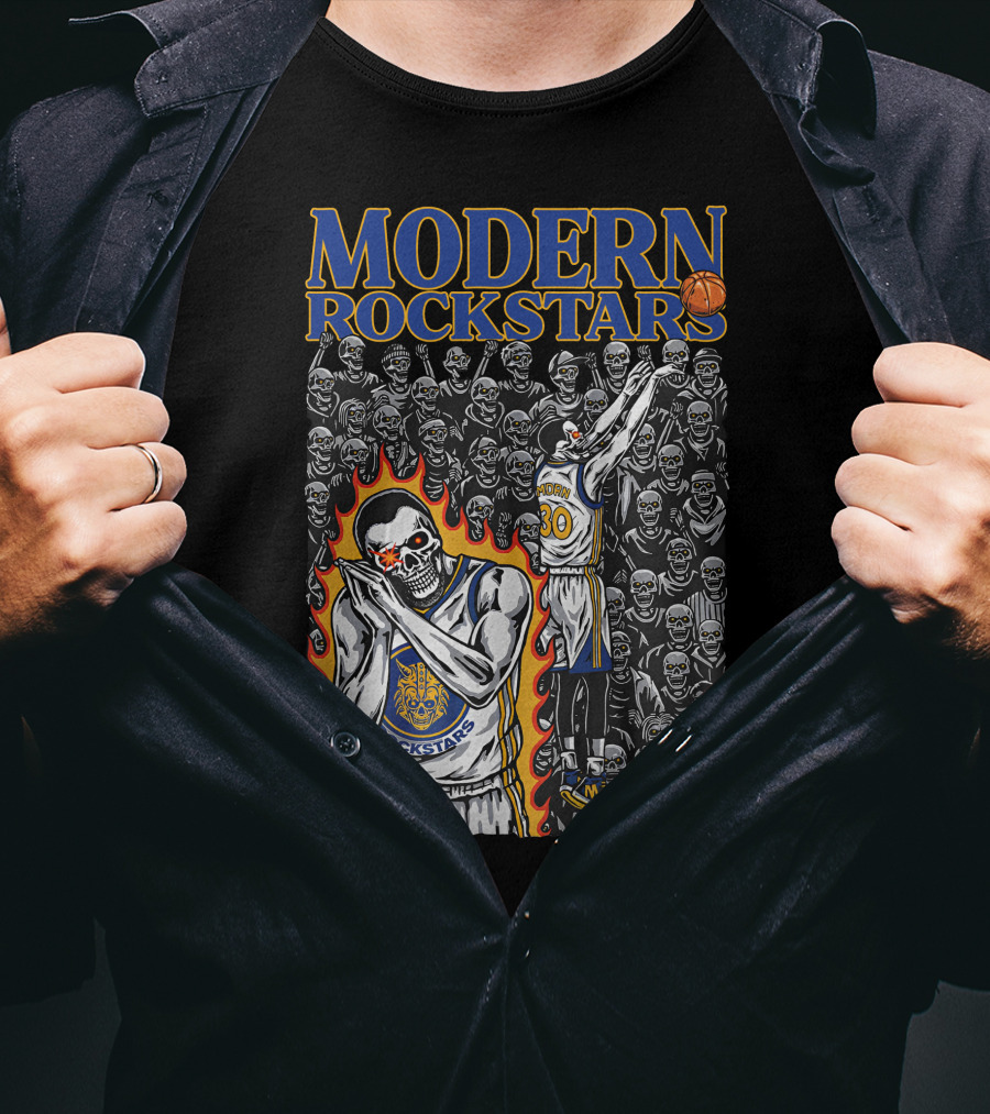 MODERN ROCKSTARS Basketball Flames And Skulls T-Shirt