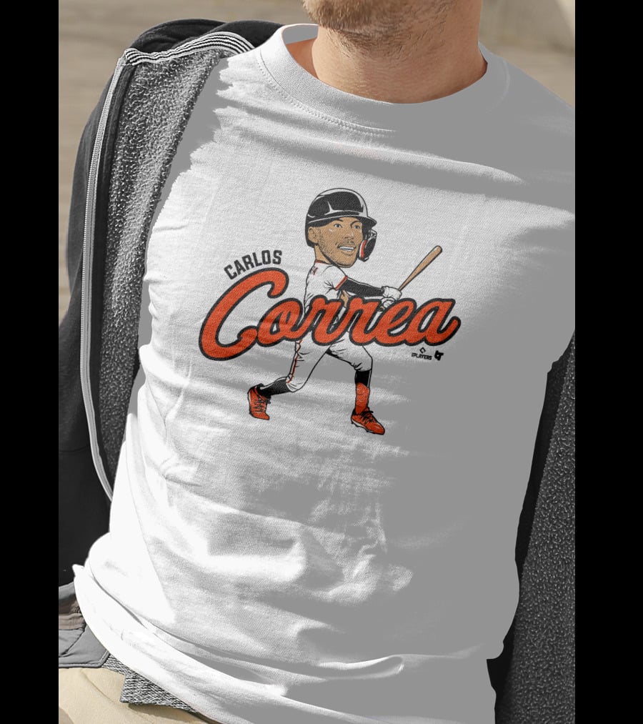 Carlos Correa Caricature Baseball Player Swinging Bat T-Shirt
