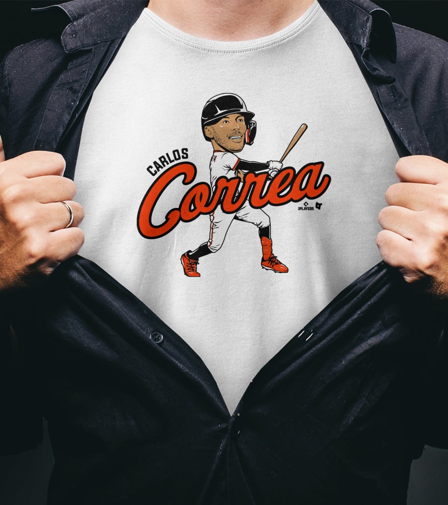 Carlos Correa Caricature Baseball Player Swinging Bat T-Shirt