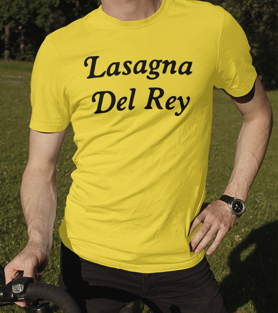 Lasagna Del Rey Yellow Block Text T-Shirt