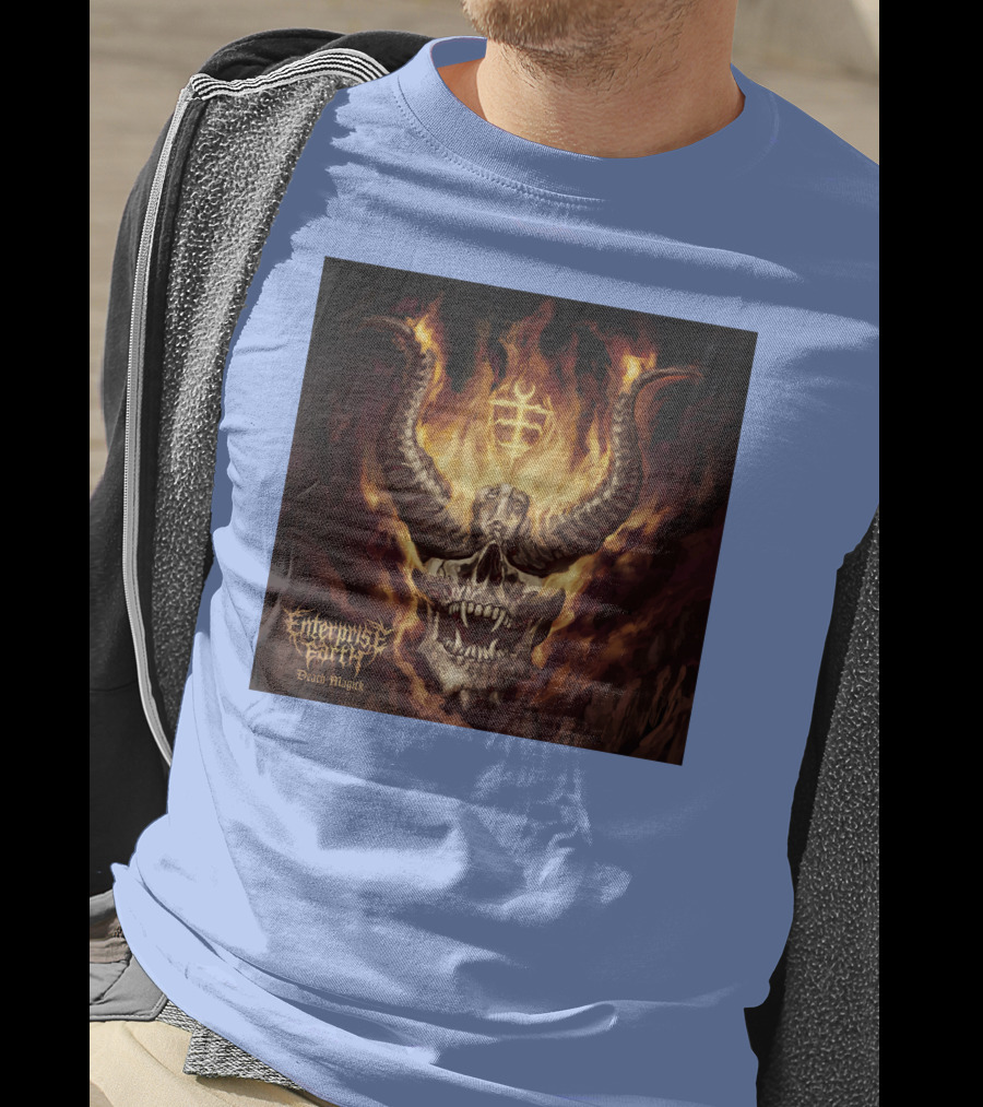 Enterprise Earth Death Magick Fiery Horned Skull T-Shirt