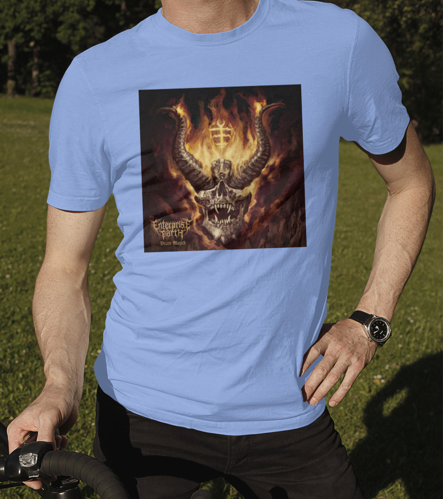 Enterprise Earth Death Magick Fiery Horned Skull T-Shirt