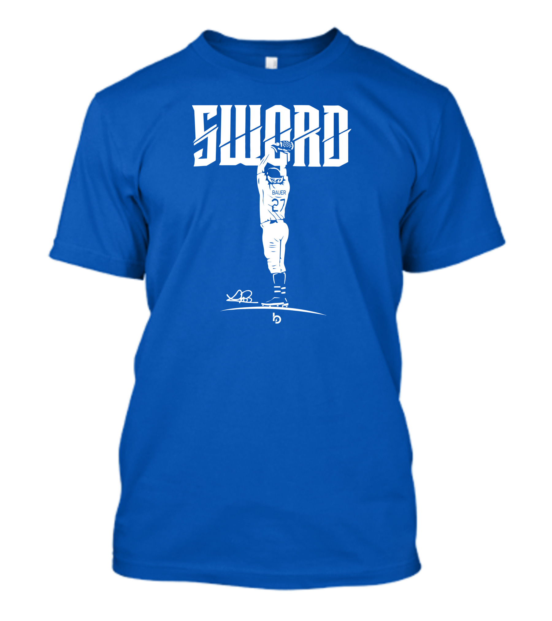 SWORD Trevor Bauer 27 Baseball Blue Merchandise T-Shirt