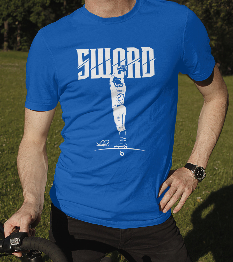 SWORD Trevor Bauer 27 Baseball Blue Merchandise T-Shirt