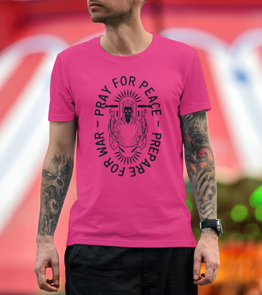Lord Bell Pray for Peace Prepare for War Skeleton Halo T-Shirt
