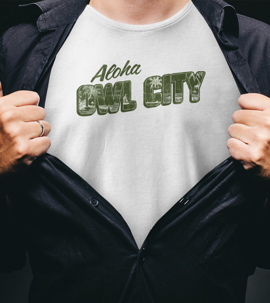 Aloha Owl City Palm Tree Green Tropical T-Shirt