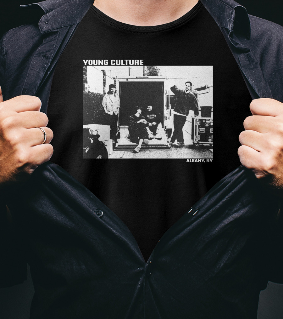 Young Culture Live Hanging Out In Albany NY Black And White Band Photo T-Shirt