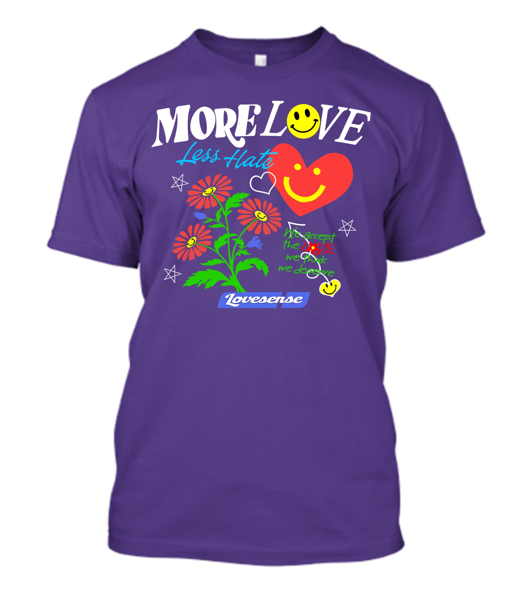 MORE LOVE Less Hate Smile Heart Flowers Stars Lovsense T-Shirt