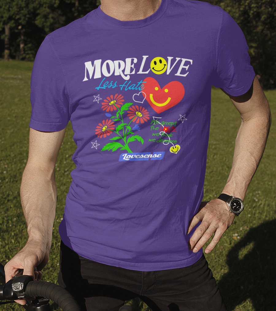 MORE LOVE Less Hate Smile Heart Flowers Stars Lovsense T-Shirt