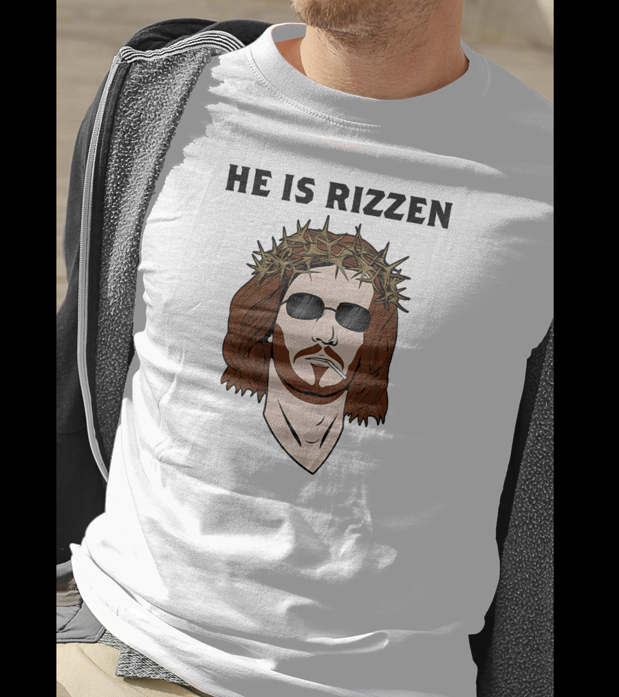 Shithead Steve Merch He Is Rizzen Jesus Crown Of Thorns Sunglasses Smoking T-Shirt