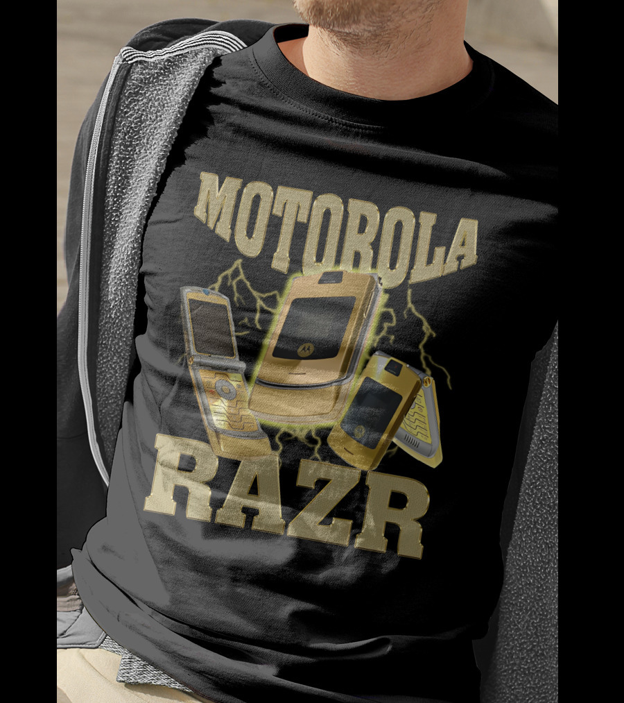 MOTOROLA RAZR Gold Flip Phone Lightning T-Shirt
