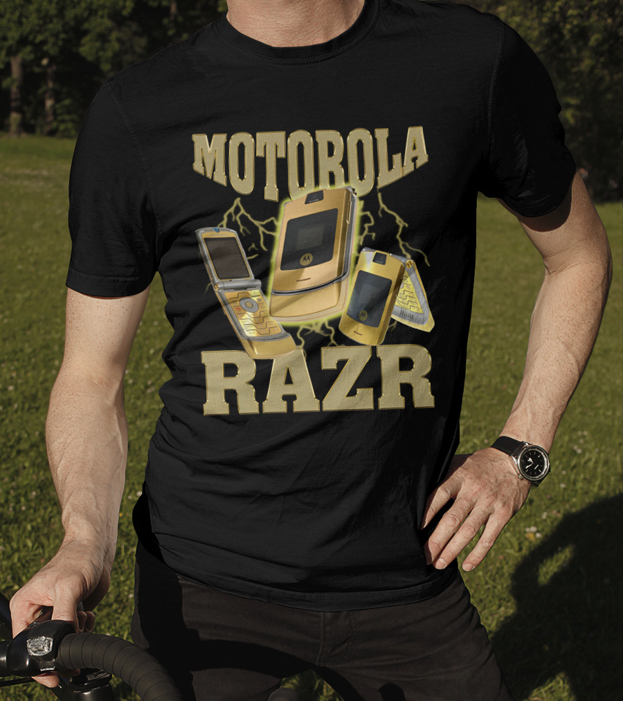 MOTOROLA RAZR Gold Flip Phone Lightning T-Shirt