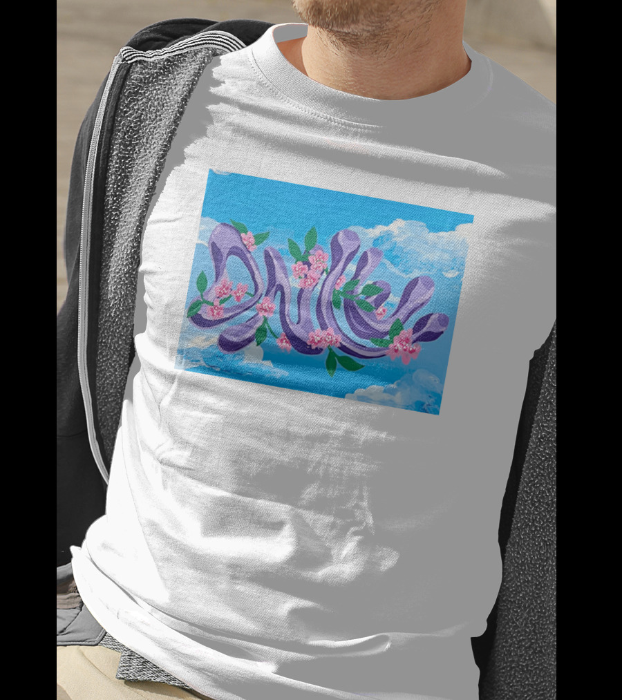 Jolene Dance Purple Script With Pink Flowers On Blue Sky Background T-Shirt