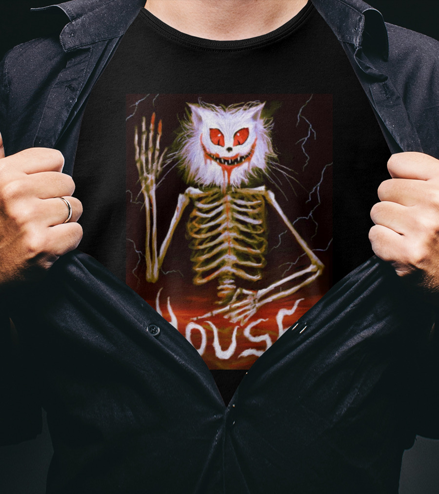 House Skeleton Cat Spirit With Lightning T-Shirt