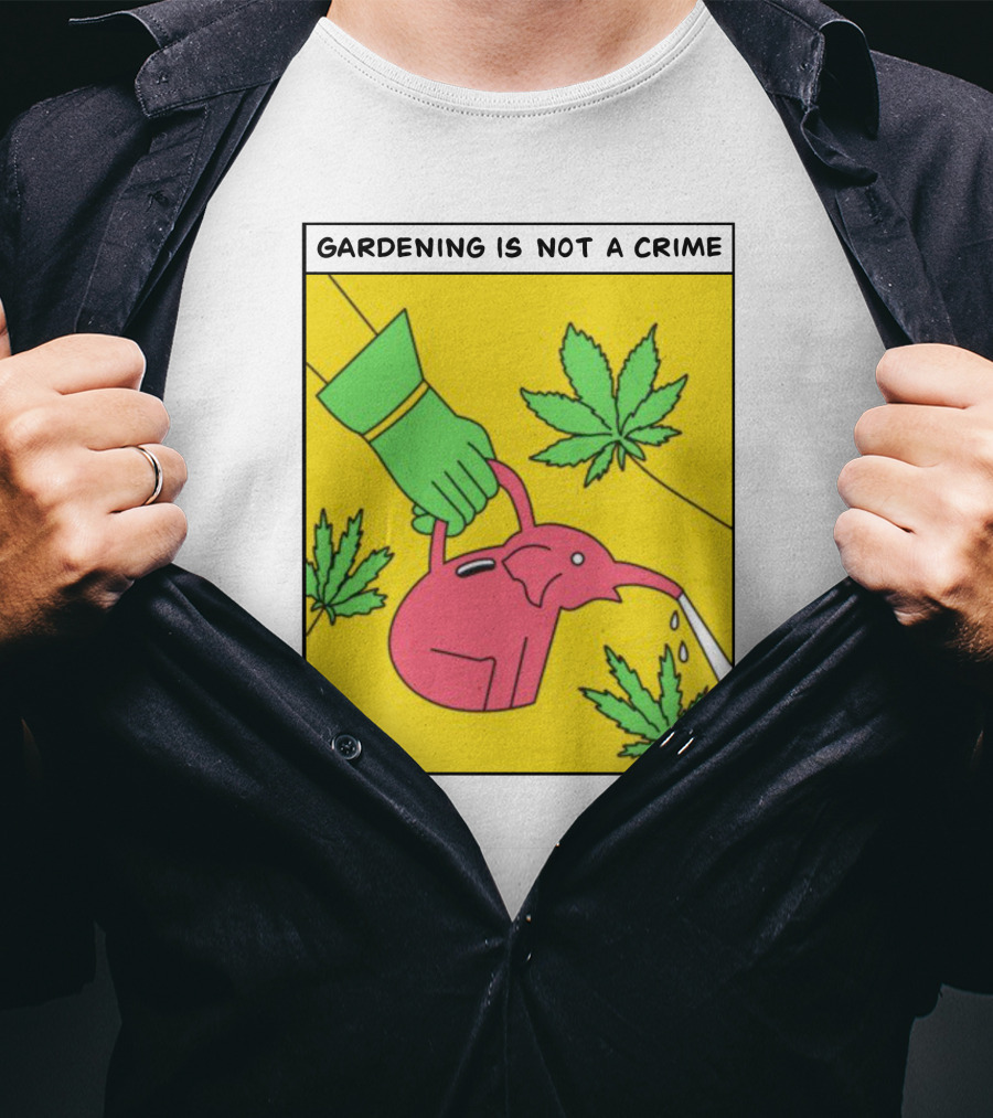 Gardening Is Not A Crime Hand Watering Can Cannabis Leaves T-Shirt