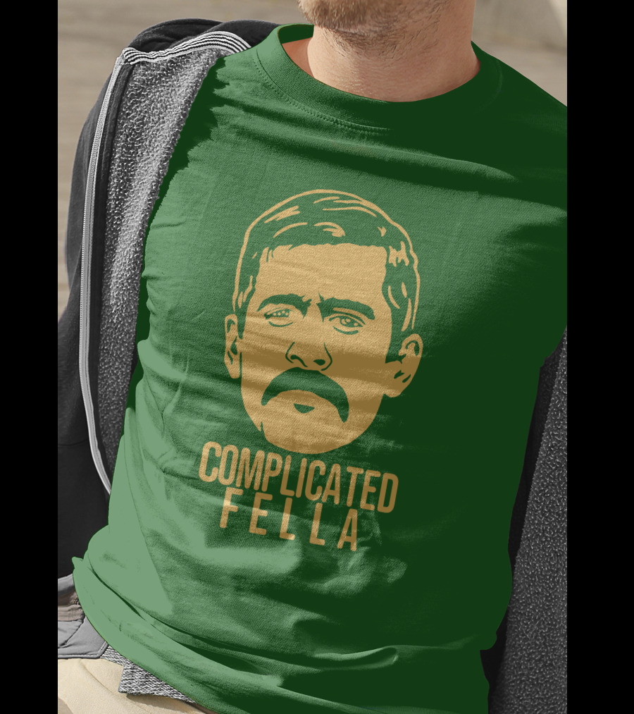 Complicated Fella Graphic With Mustache On Green Background T-Shirt