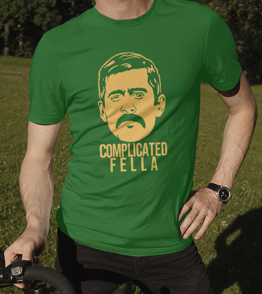 Complicated Fella Graphic With Mustache On Green Background T-Shirt