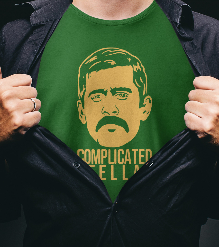 Complicated Fella Graphic With Mustache On Green Background T-Shirt