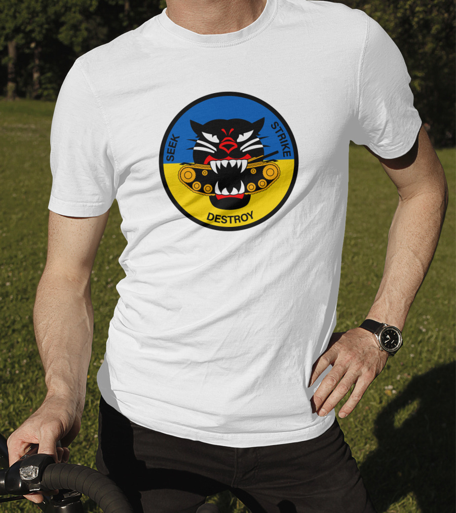 Seek Strike Destroy Panther Emblem With Tank Tracks T-Shirt