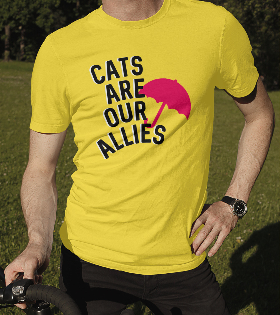 Cats Are Our Allies Red Umbrella T-Shirt