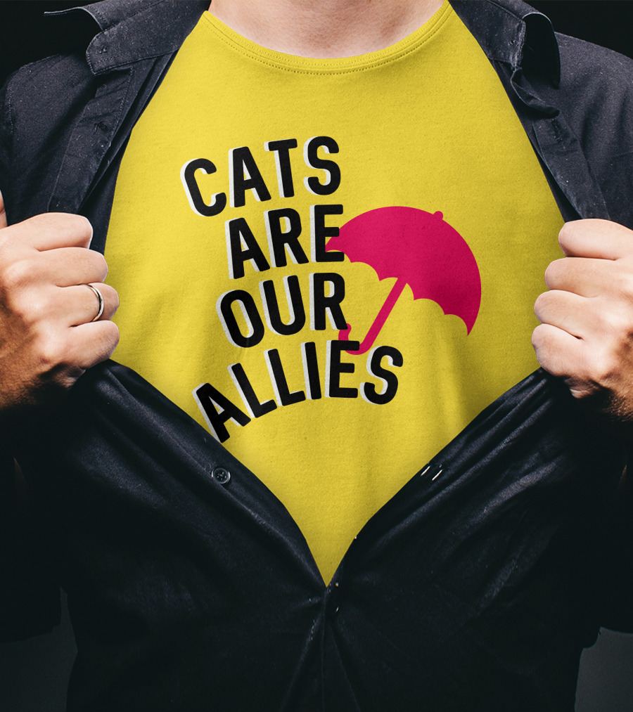 Cats Are Our Allies Red Umbrella T-Shirt