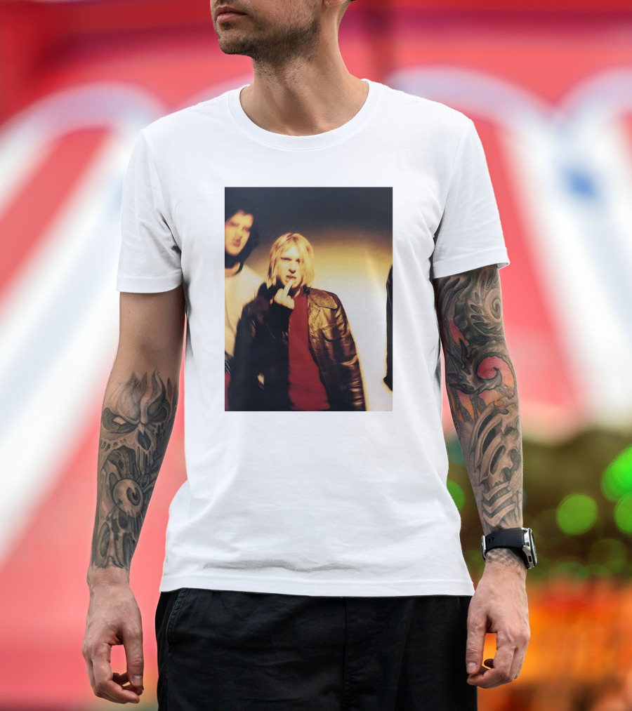 Kurt Cobain Leather Jacket Red Sweater Iconic Image T-Shirt