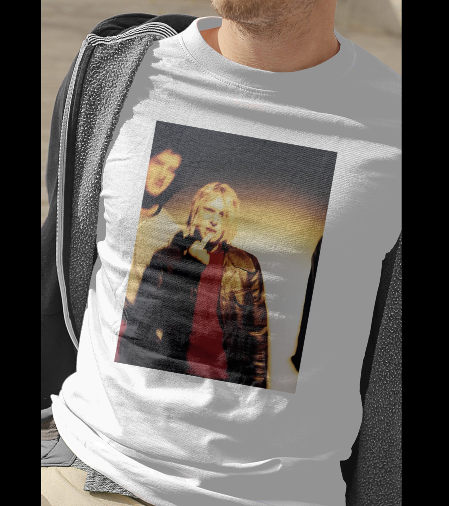 Kurt Cobain Leather Jacket Red Sweater Iconic Image T-Shirt