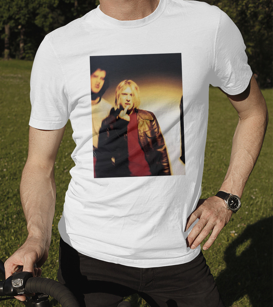 Kurt Cobain Leather Jacket Red Sweater Iconic Image T-Shirt