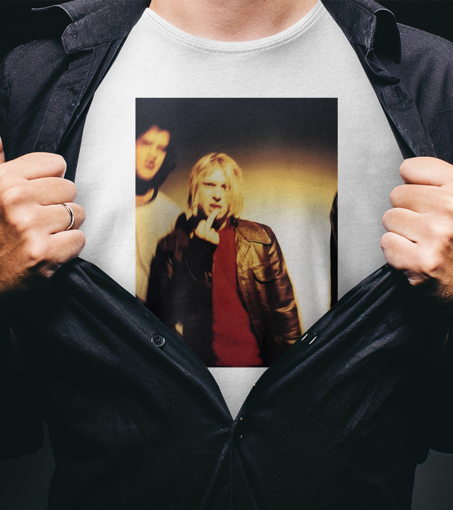 Kurt Cobain Leather Jacket Red Sweater Iconic Image T-Shirt