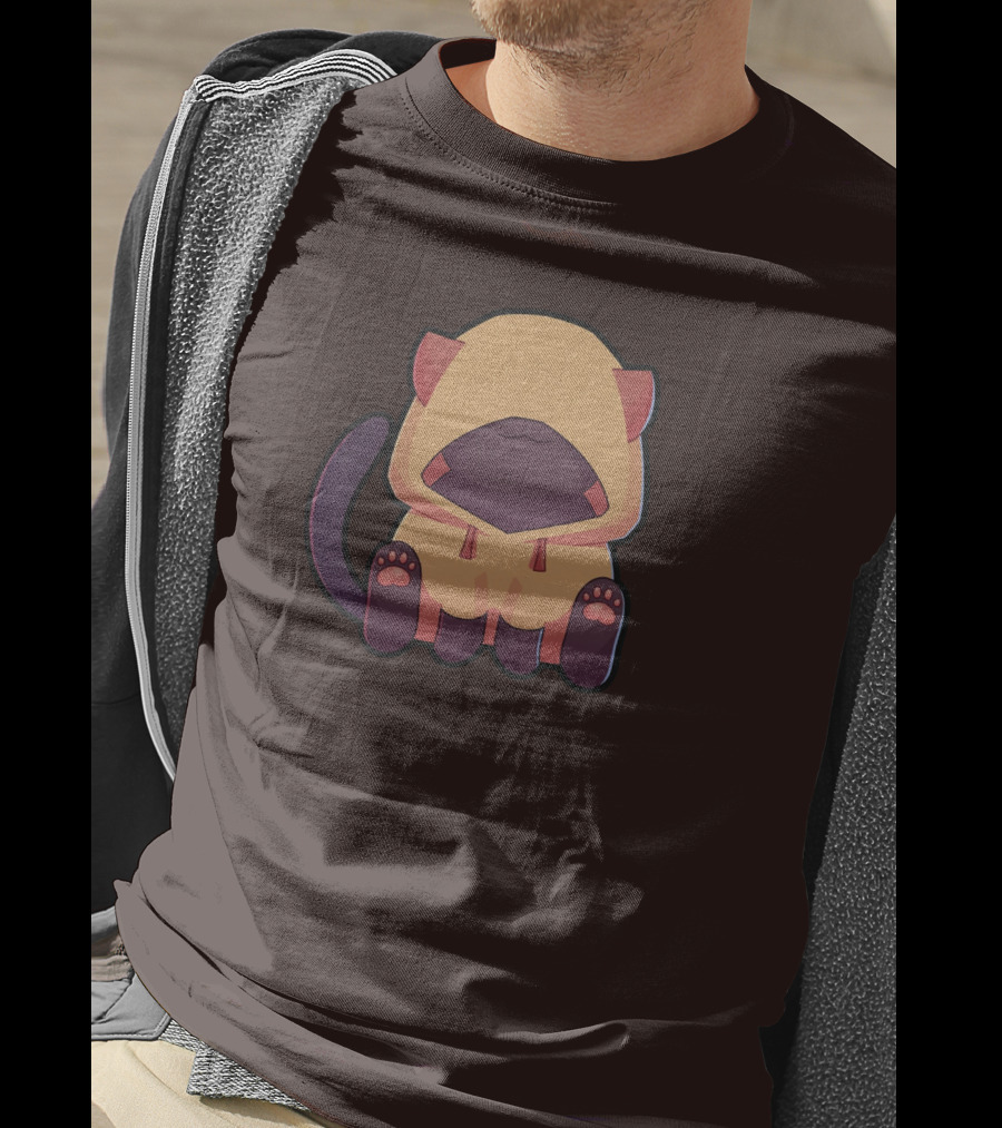 Wolfy The Witch Sitting Cat In Hooded Cloak With Paws Showing T-Shirt