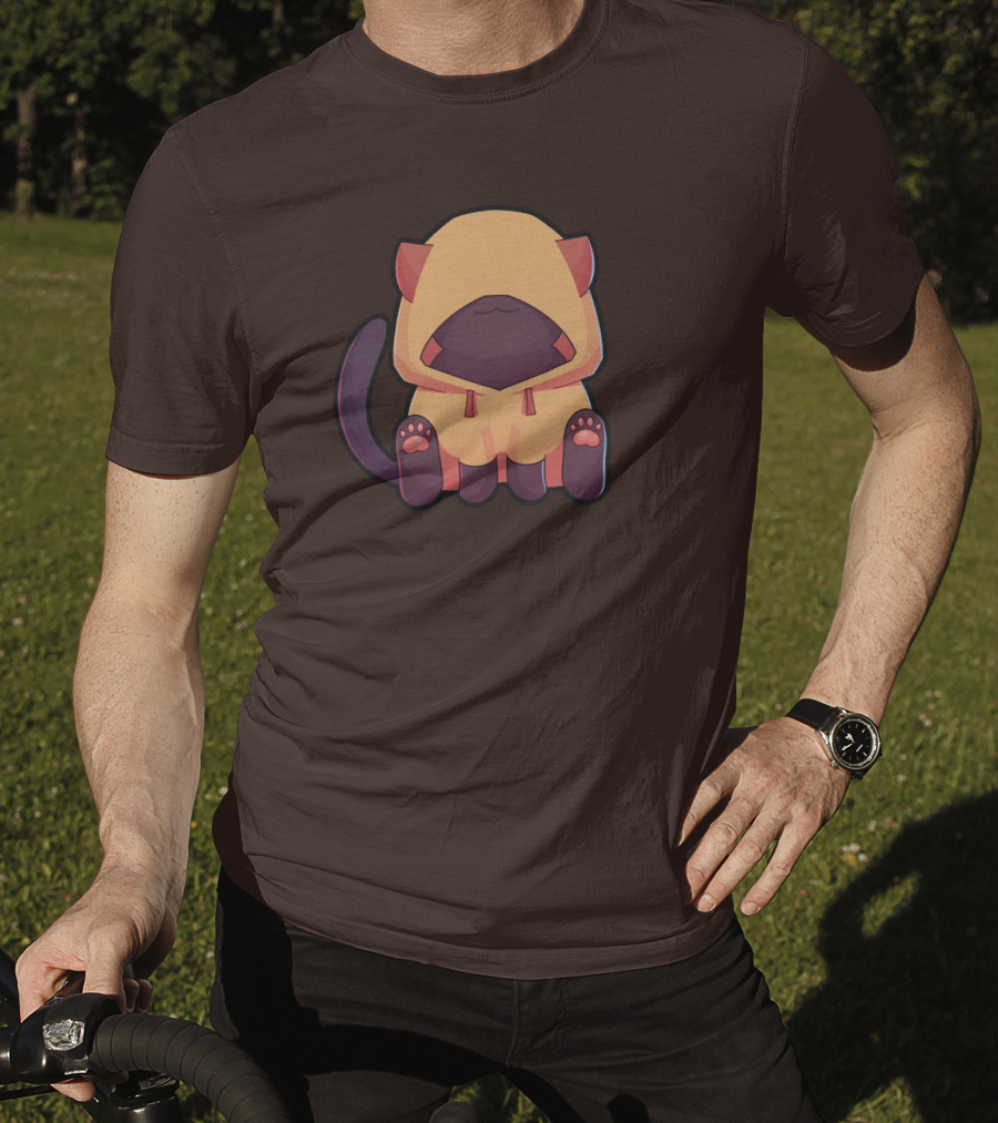 Wolfy The Witch Sitting Cat In Hooded Cloak With Paws Showing T-Shirt