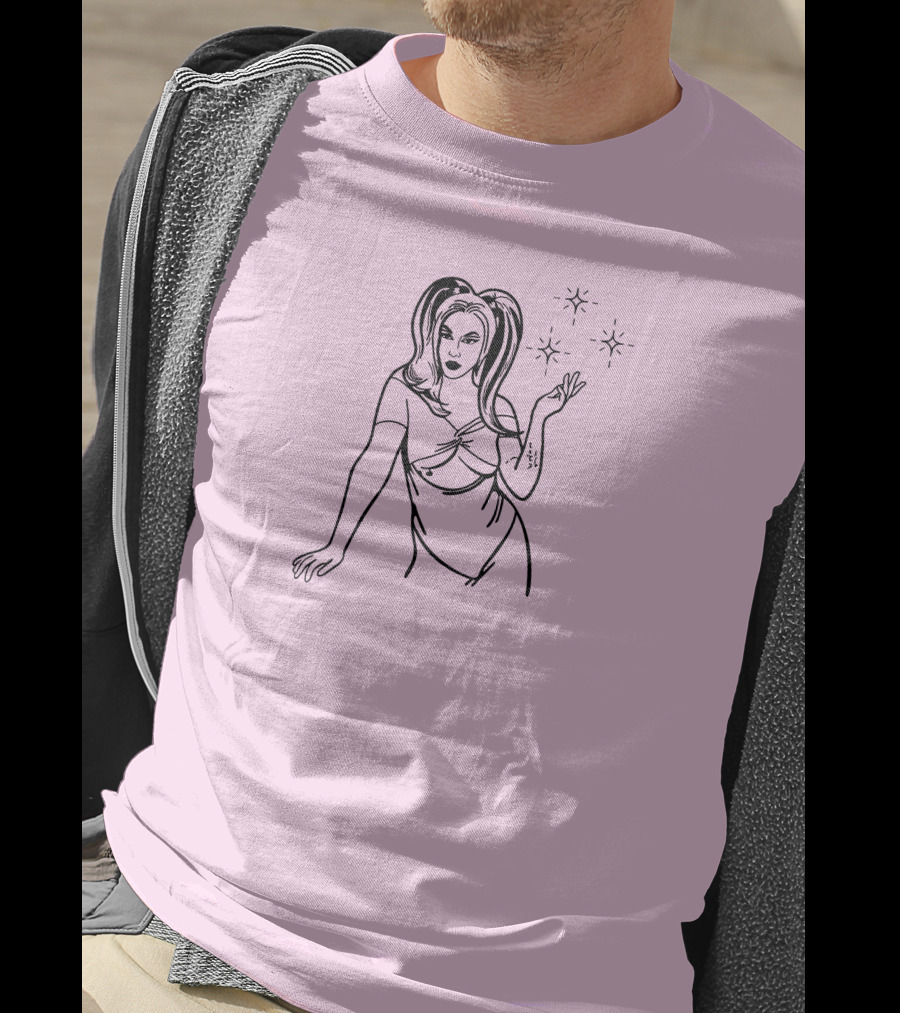 Chrissy Chlapecka Sketch With Stars On Pink Background T-Shirt