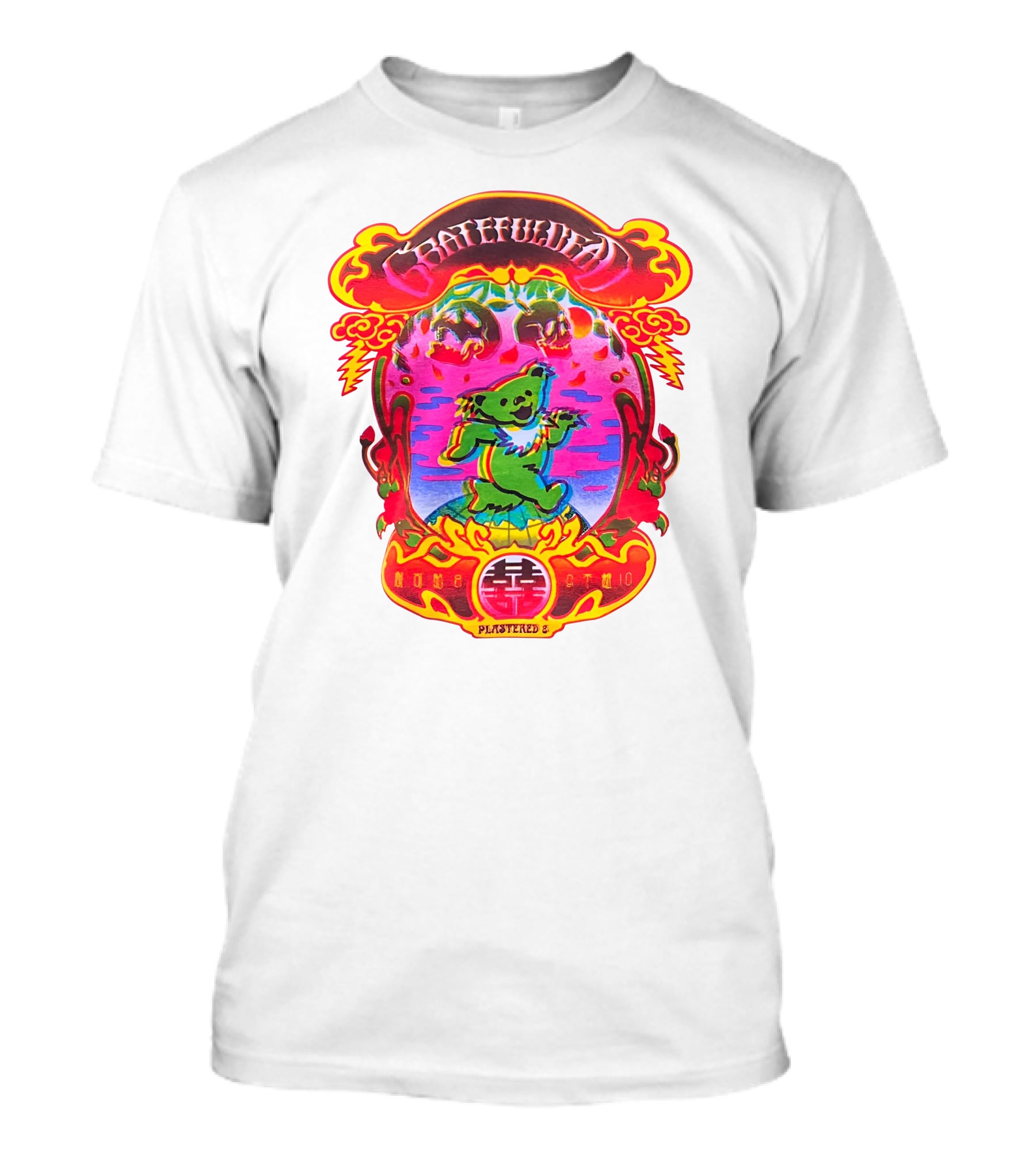 Grateful Dead X Plastered Psychedelic Bear Design With Skulls And Lightning T-Shirt