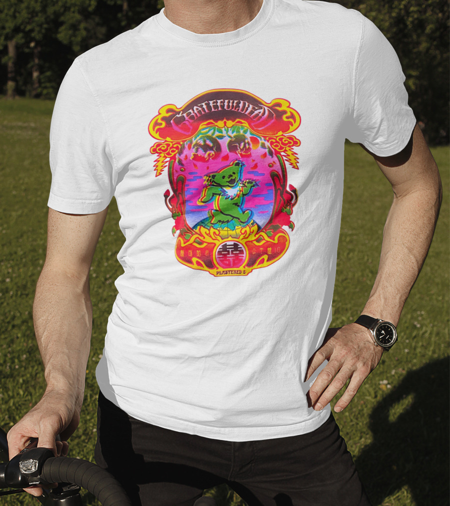 Grateful Dead X Plastered Psychedelic Bear Design With Skulls And Lightning T-Shirt