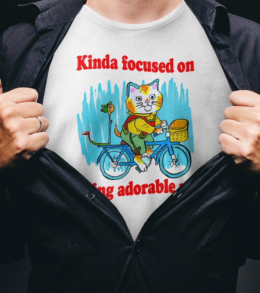 Kinda Focused On Being Adorable Rn Cat Riding Bicycle With Bird Basket T-Shirt