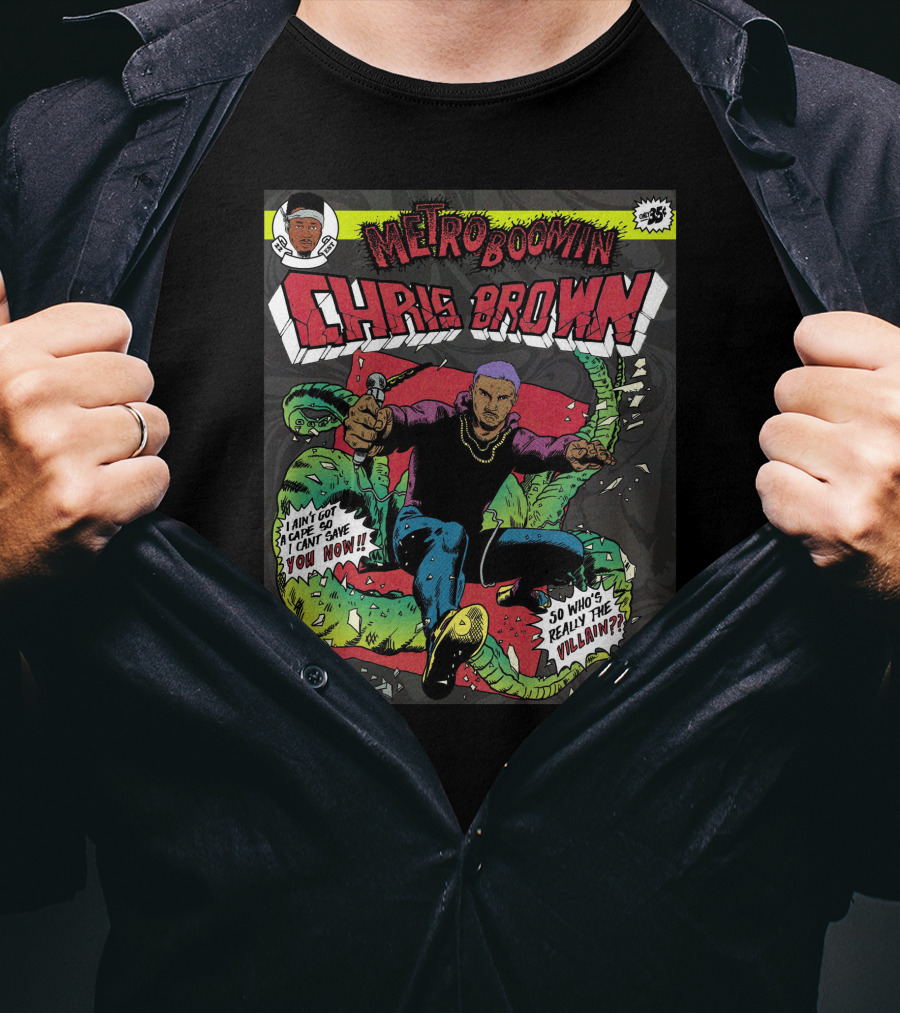 Metro Boomin Chris Brown Comic Style Art With Villain T-Shirt