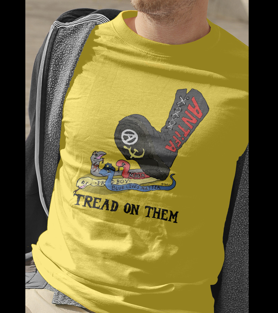 No Gods No Masters Antifa Boot Stomping Tread On Them MAGA Blue Lives Matter Proud Boy T-Shirt