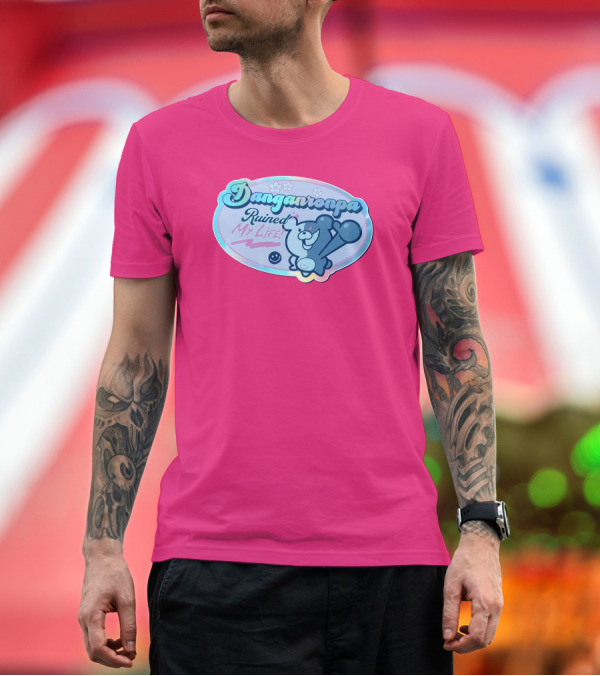 Premium T-Shirt: Danganronpa Ruined My Life Monokuma Smiley Pink Flowers T-Shirt Danganronpa Ruined My Life Monokuma Smiley Pink Flowers T-Shirt