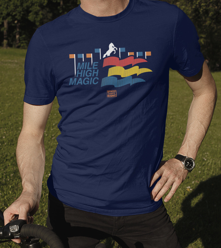 State Thirty Eight Mile High Magic Horse And Flag Elements T-Shirt