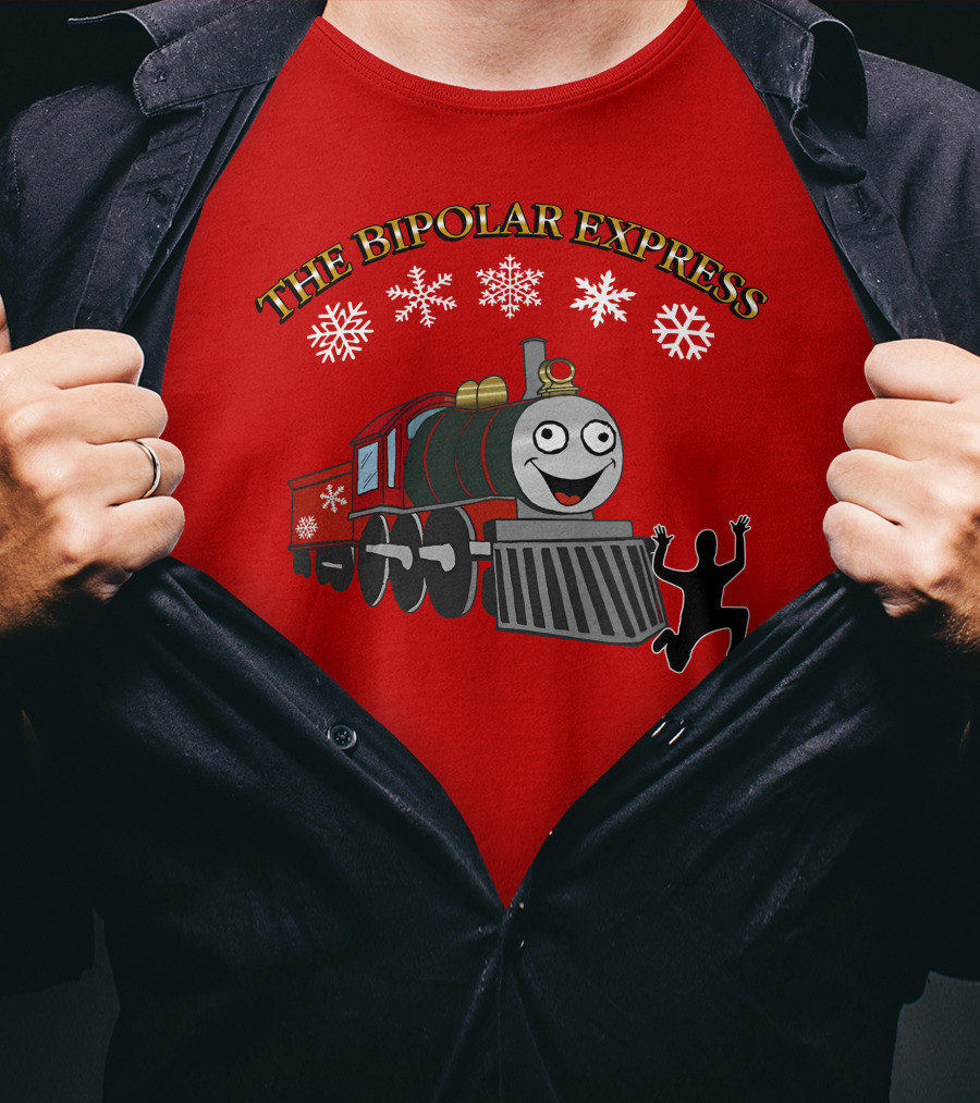 THE BIPOLAR EXPRESS Christmas Train Snowflakes T-Shirt