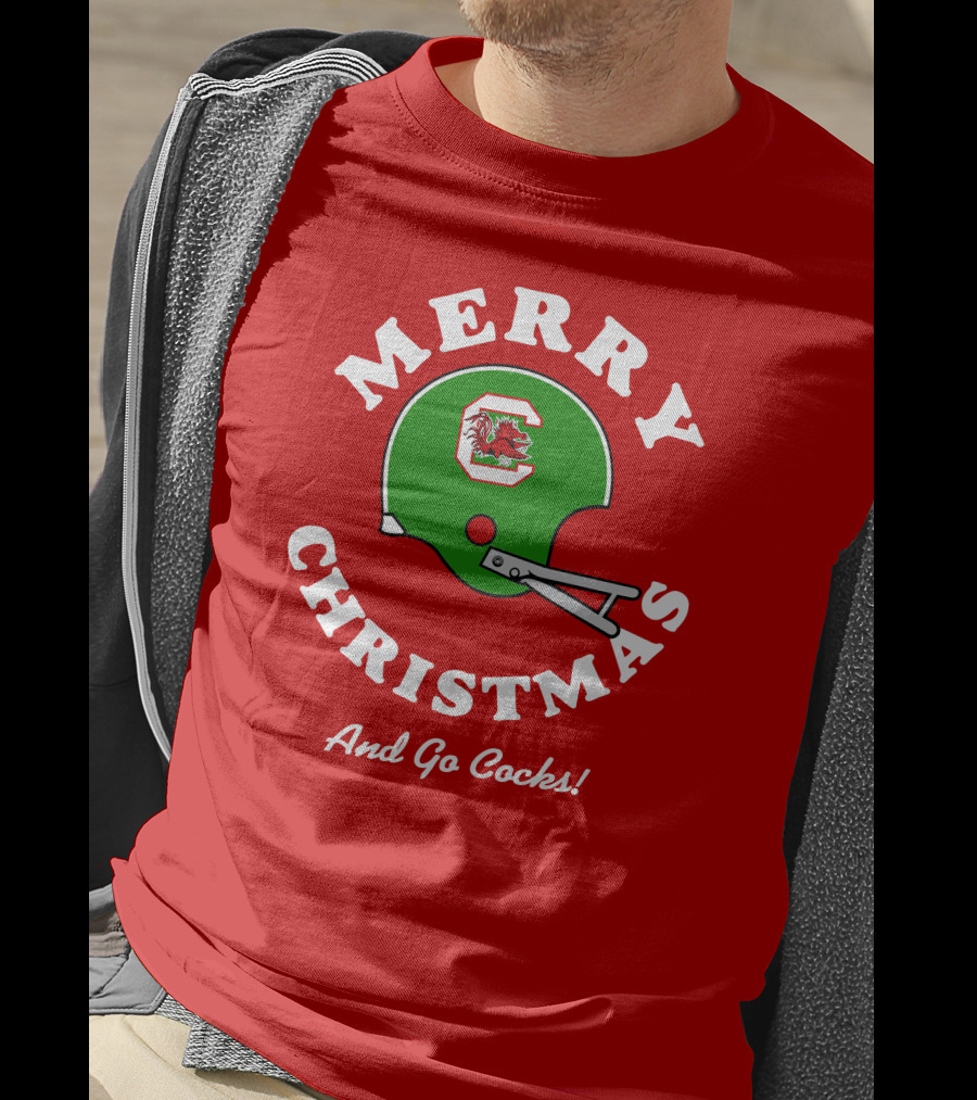 Merry Christmas And Go Cocks Football Helmet T-Shirt