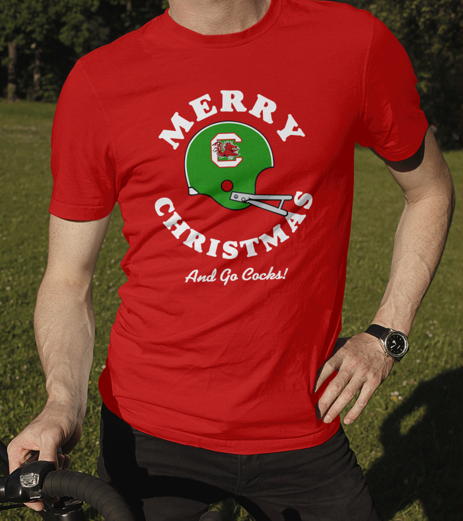 Merry Christmas And Go Cocks Football Helmet T-Shirt