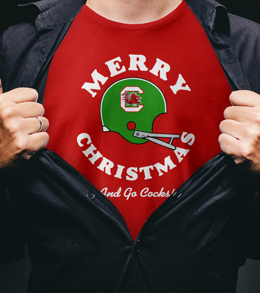 Merry Christmas And Go Cocks Football Helmet T-Shirt