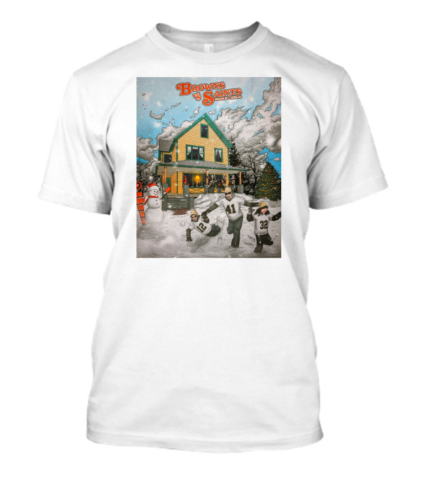 Browns Vs Saints Game 15 Dec 24 Christmas Snowball Fight Scene T-Shirt