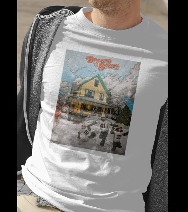Browns Vs Saints Game 15 Dec 24 Christmas Snowball Fight Scene T-Shirt