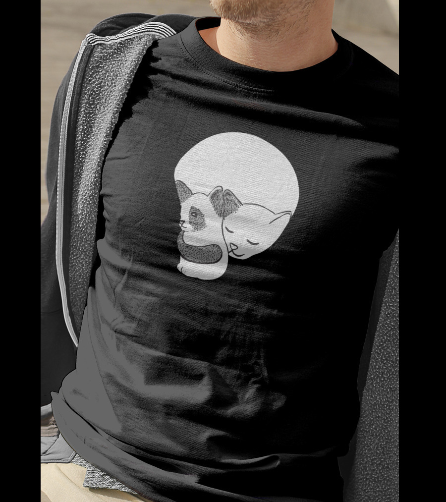 Small Kitten Under Love Lock Yin Yang Cats T-Shirt